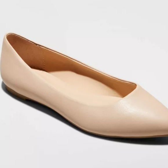 Taupe Pointed Toe Ballet Flats - Picture 1 of 6